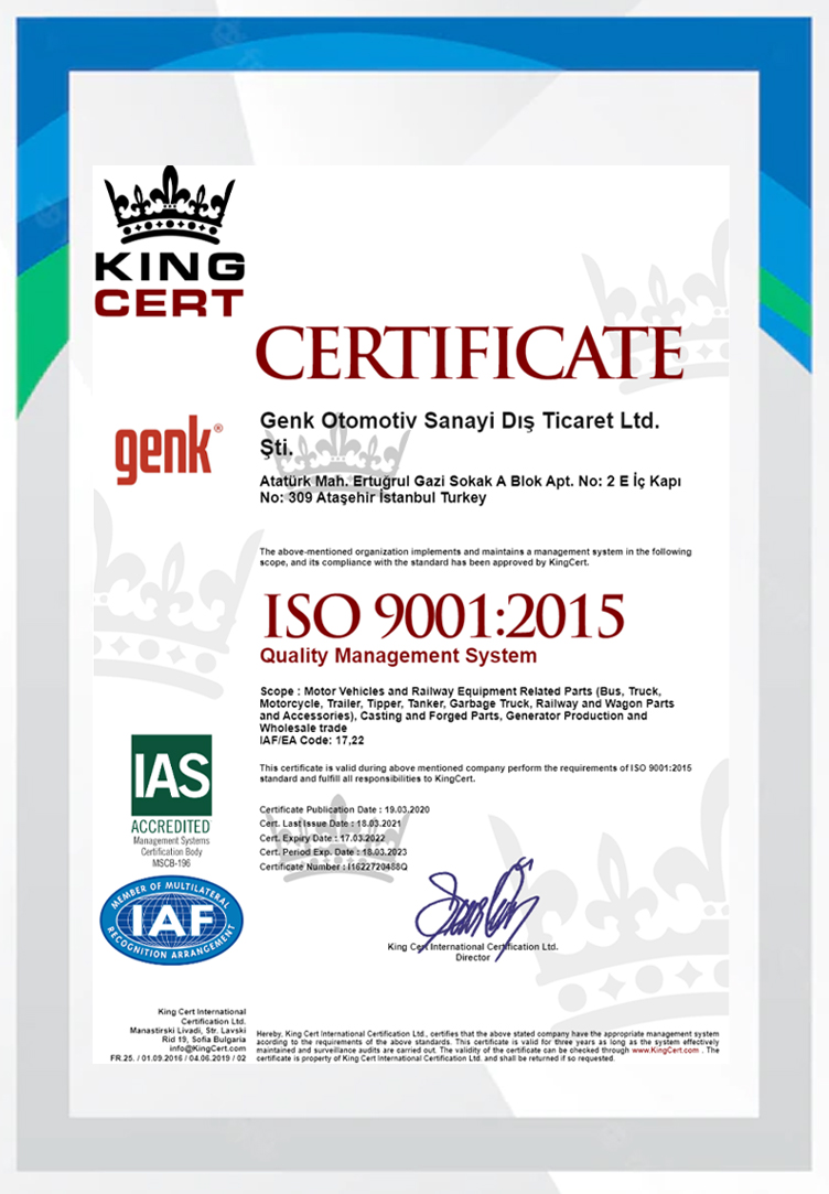 Certificate Truck Parts and Trailer Parts